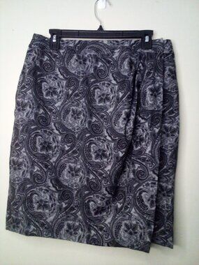 Talbots Wrap Skirt Women 10 Knee Length Wool Blend Paisley Pattern Gray Black